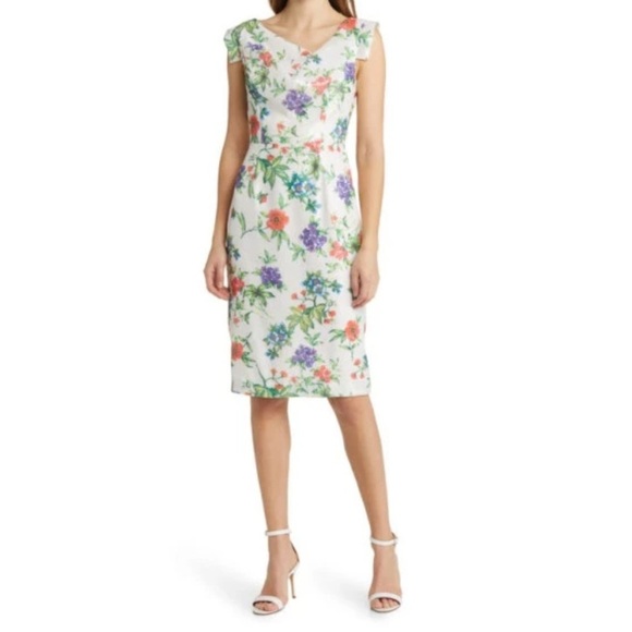 Black Halo Jackie O Sheath Dress White Floral Sequin Garden Party Sheath Size 6 - Picture 5 of 11